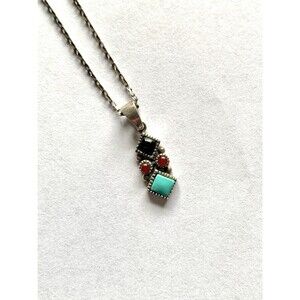 925 Sterling Silver Marsala CW Black Red Teal Pendant Necklace 16 Inch Chain